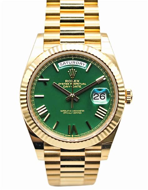 rolex green dial yellow gold|Rolex day date gold green.